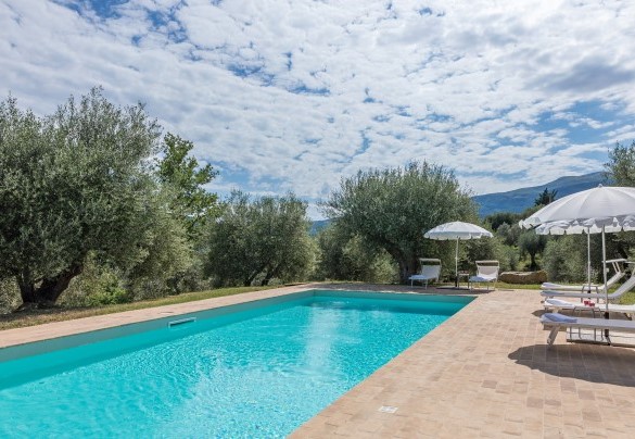 The terracotta-paved solarium houses sunbeds and umbrellas – Amandula