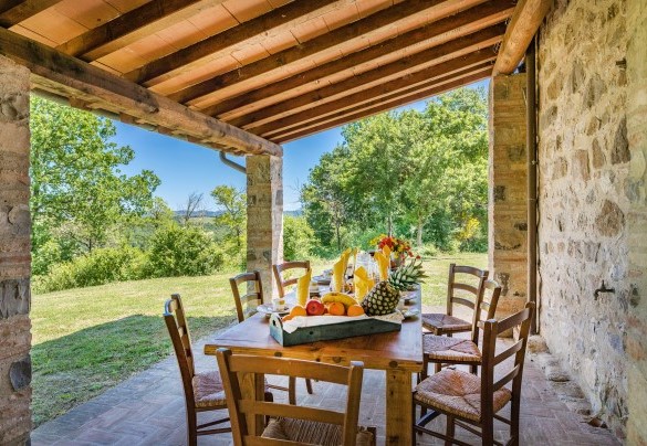 The porch shades the table prepared for outdoor breakfast – Amantino 