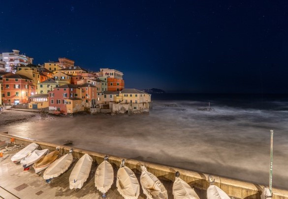 The village of Boccadasse in a storm under the starry sky – Aurora