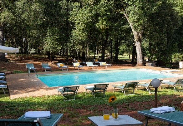 The swimming pool is located in the part of the park that borders the wood and is surrounded by tall shady trees – Borgo Gallinaio