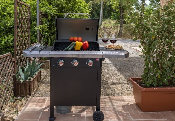 The pergola is equipped with a mobile barbecue for outdoor dining - Casa Eusebia