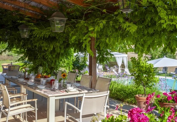 The beautiful pergola shaded by wisteria and adjacent to the kitchen and dining room – Casa Sant'Elia