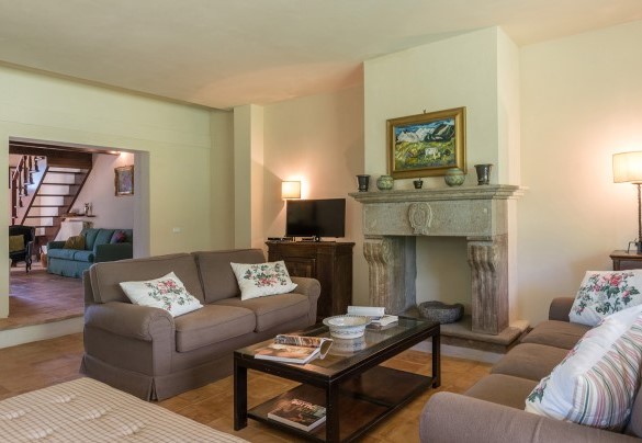The living room with ornamental fireplace rich in seating - Casale dei Tigli
