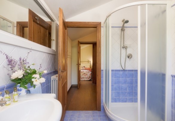 Bagno en-suite con doccia in mansarda – Casale del Castagneto