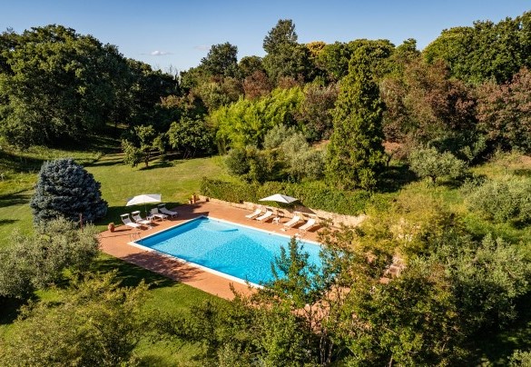 La piscina immersa nel verde del parco – Casale Le Querce 