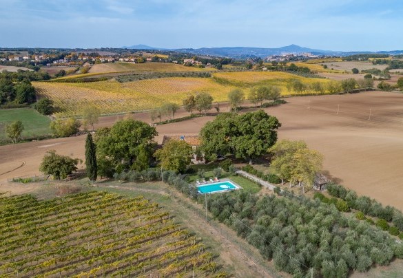 The surrounding valleys covered with cultivated fields and expanses of vineyards - Casale Le Tre Querce    