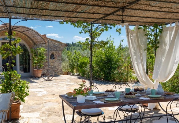 Davanti all’ingresso del casale attraverso un patio lastricato si raggiungono, di fronte, la bella pergola – Country House Lo Spigo