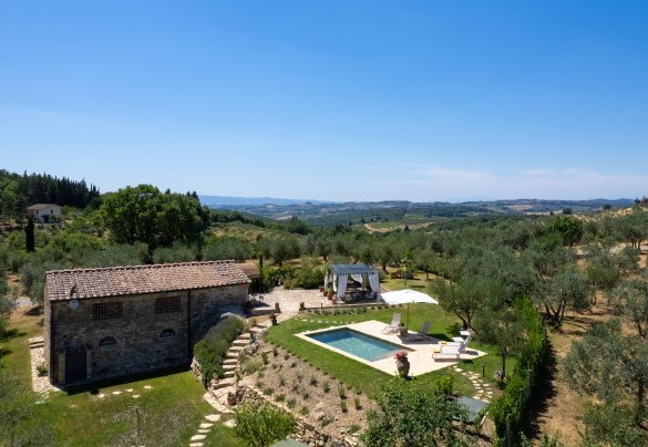 Il bel giardino che si sviluppa attorno, dove le inconfondibili colline del Chianti punteggiate da borghi antichi e distese di viti fanno da cornice – Country House Lo Spigo