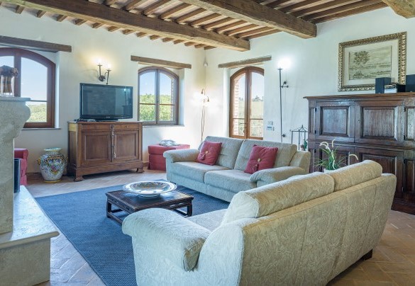 Il salotto con tv e caminetto ornamentale - Dalmanuta