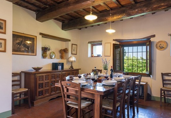 Dining room on the ground floor of the Farmhouse ith direct access outside