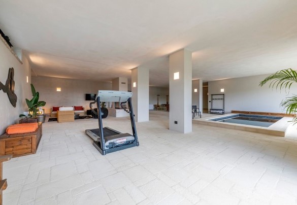 Large open space with pool, billiards, TV area, living room, and treadmill. In the basement, it opens directly onto the garden - I Tramonti