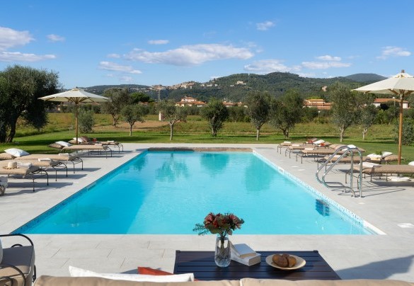 The pool has a stoneware edge, access to the pool is via a metal ladder - La Buganvilla