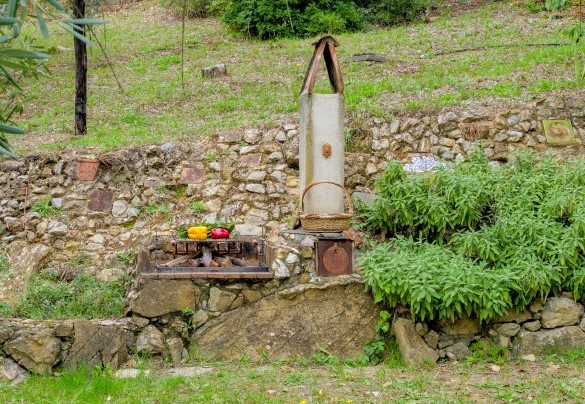 Il barbecue in muratura a breve distanza dalla pergola con la zona pranzo - La Leopoldina
