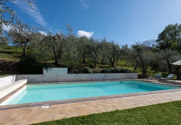 La piscina è dotata di scala romana per l'accesso all'acqua, copertura con apertura/chiusura elettrica e doccia con acqua fredda – La villa nell’isola verde