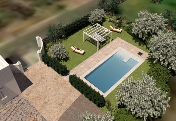 Forma rettangolare a sfioro, 3,5 x 7 m, profondità 1,40 m (rendering) – Masseria Profilo