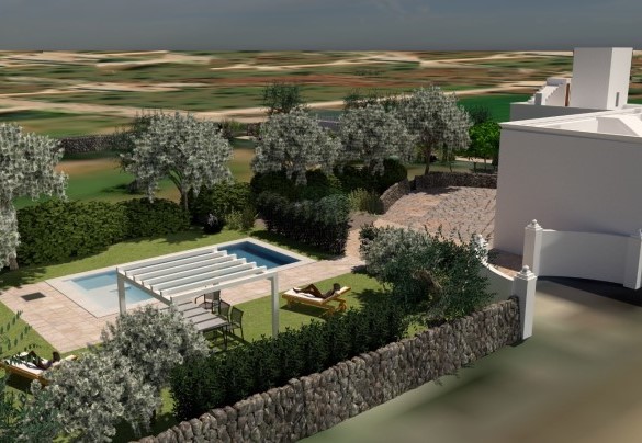 Rivestimento in pvc, scala romana e pavimentazione in pietra (rendering) - Masseria Profilo