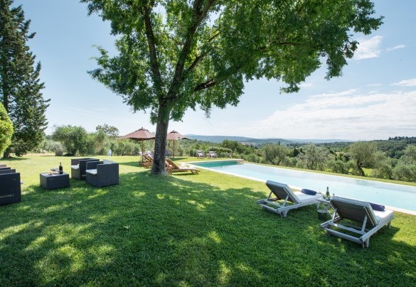 A tree shades the pool area - Podere Gragnano