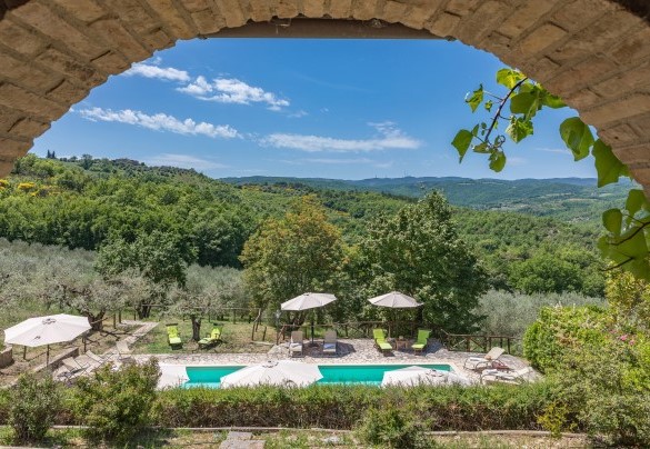 Scorcio panoramico dal porticato verso la piscina - Podere Le Corone