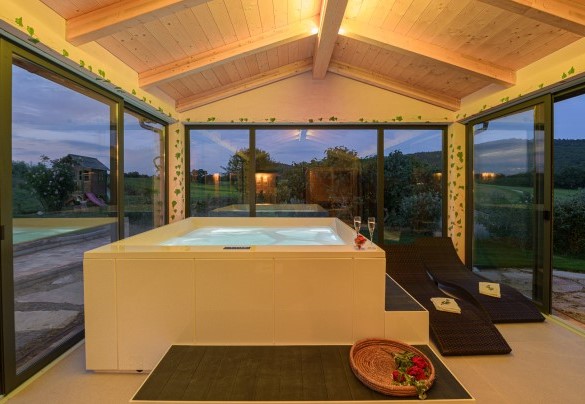 La zona spa con vasca idromassaggio, sauna e doccia - Podere Pomasciano