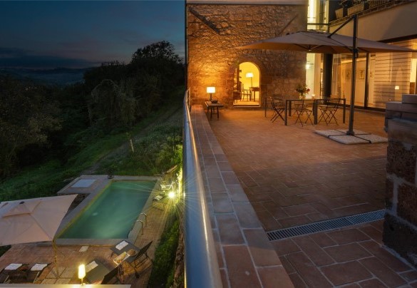 La piscina è posta ad un livello inferiore e dista circa 25 metri dal casale - Podere Torre delle Sorgenti 