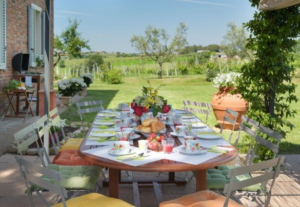 The pergola shades the elegant table prepared for outdoor breakfast - Poggio Vistabella 10