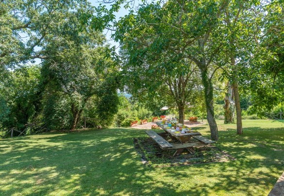 The characteristic wooden table is the perfect place for outdoor aperitifs - San Francesco