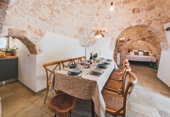The table set up for lunch overlooking the alcove -Trulli Biancapetra