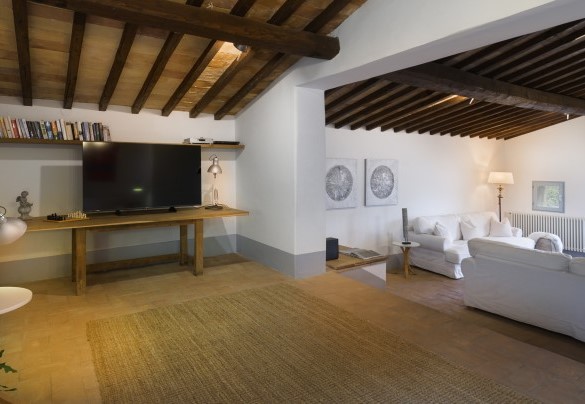 The living room with Smart TV in open space with the kitchen and with direct exit to the garden - Villa Carmeli