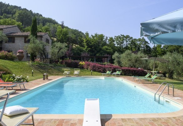 Frontal view of the pool with sunbathing area - Villa Emilianna