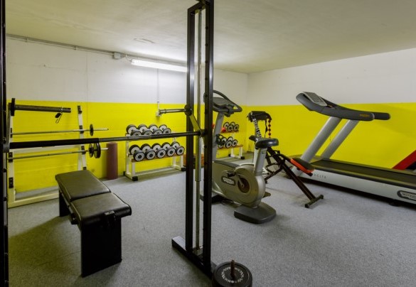 L’ampio garage, all'interno del quale c'è una zona fitness provvista di attrezzi per la palestra, un tapis roulant e una cyclette – Villa Guidi