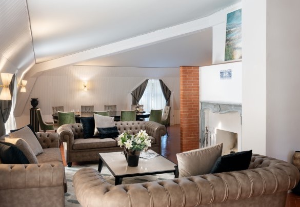 Second floor living with ornamental fireplace - Villa Irma