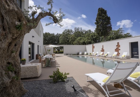 The pool is lined with natural-effect grey cement resin and is accessed by 4 Roman steps - Villa Maria Paradiso