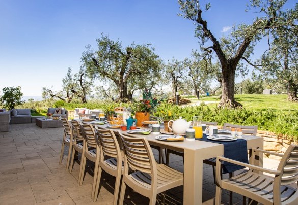 Le zone pranzo e living esterne sul retro della villa vicino alla piscina – Villa Monnalisa
