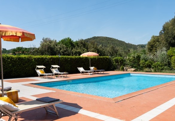 L’area piscina è delimitata da una siepe alta che ne garantisce la privacy – Villa Nikka