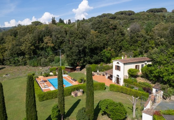 L’elegante siepe che parte dal muro di cinta all’ingresso delimita finemente i vari ambienti: la zona piscina, l’area parcheggio e il vialetto di accesso alla villa – Villa Nikka