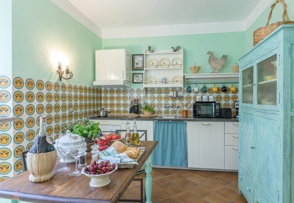 The kitchen and the large pantry in antique blur wood -Villa Rinaldi