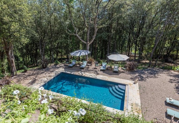 Panoramic view of the pool and the equipped area seen from the terrace of the villa -Villa Rinaldi