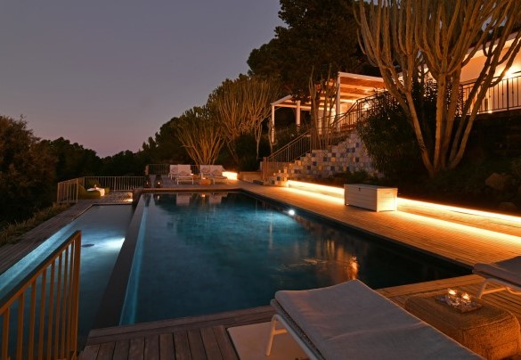 The pool area by night – Villa Armonia