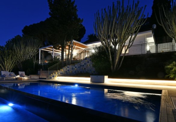 The pool area by night – Villa Armonia